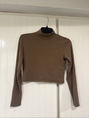 Zara Brown Mock Neck Long Sleeve Crop Top